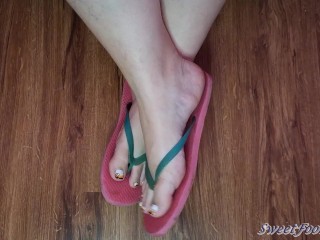 Dangling Flip Flops on Pedicured Crossed Big Feet with Toe Tapping and Fidgeting - You May Cum ;)