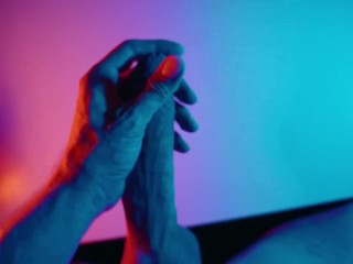 Stroking my Big White Cock under colored lighting 😈