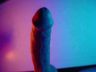 Stroking my Big White Cock under colored lighting 😈