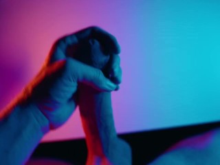 Stroking my Big White Cock under colored lighting 😈