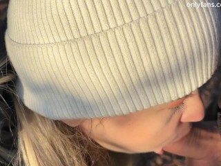 Russian blonde gave a blowjob in the forest and left, showing her ass! I'm glad about this!