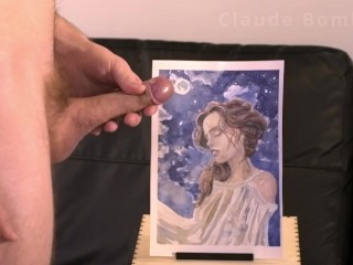 Claude Bombard defaces artwork of woman by cumming on her face [failed edging, cum, art facial]