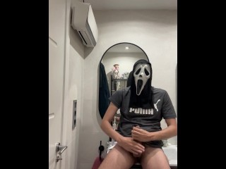 Ghostface halloween costume  jerking off and cumming like crazy