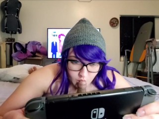 Free use slut loves keeping a cock warm in her mouth playing video games.