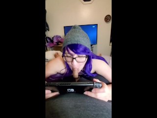 Free use slut loves keeping a cock warm in her mouth playing video games.