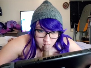 Free use slut loves keeping a cock warm in her mouth playing video games.