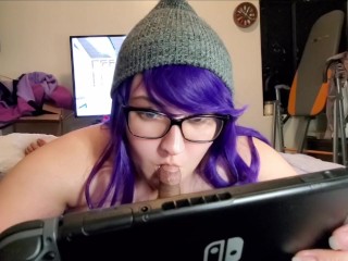 Free use slut loves keeping a cock warm in her mouth playing video games.