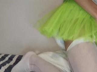Sissy Girl Jerking Off and Dancing in her Green Tutu
