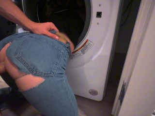 Innocent Girl in Jeans Gets Fucked By Stranger While She Is STUCK In The Washing Machine