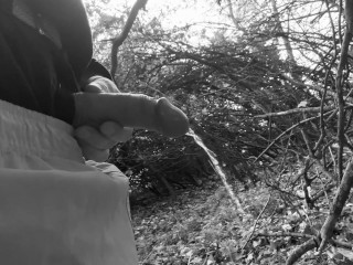 Another woodland walk and piss desperation. Watch my cock grow and throb as piss squirts out