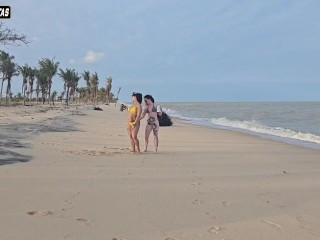 TWO LESBIAN GIRLS PLAYING ON THE BEACH THEY WERE CATCHED BY A TOURIST AND HAD THEIR ASS FUCKED