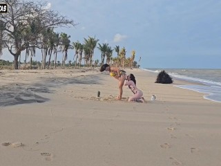 TWO LESBIAN GIRLS PLAYING ON THE BEACH THEY WERE CATCHED BY A TOURIST AND HAD THEIR ASS FUCKED