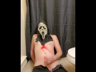 Halloween Ghostface pours hot red wax all over