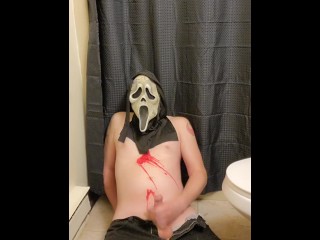 Halloween Ghostface pours hot red wax all over