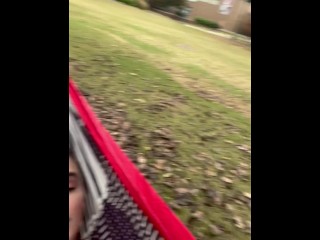 Horny Brunette Plays With Pussy At Public Park