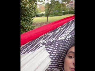 Horny Brunette Plays With Pussy At Public Park