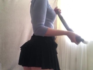 My frilly mini skirt, taking off my panties, dancing, ass slaps, teasing sexual