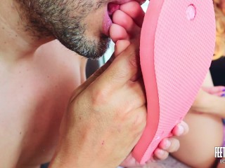 Flip Flop foot worship , toe sucking, feet licking fetish