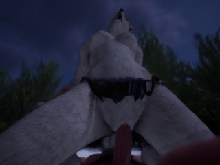 Sexy busty furry babe gets fucked by big cock outdoors until he cums on her face in wild life sex