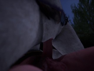 Sexy busty furry babe gets fucked by big cock outdoors until he cums on her face in wild life sex