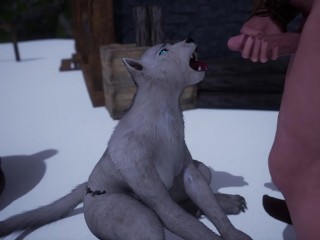 Sexy busty furry babe gets fucked by big cock outdoors until he cums on her face in wild life sex