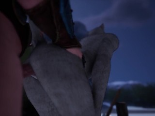 Sexy busty furry babe gets fucked by big cock outdoors until he cums on her face in wild life sex