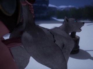 Sexy busty furry babe gets fucked by big cock outdoors until he cums on her face in wild life sex