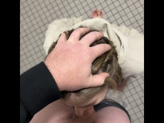 Blonde slut gets railed in public campsite bathroom