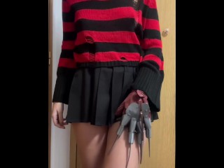 I dress up as Freddy Krueger and his claws make me cum with a big cock