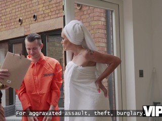 VIP4K. A young robber is fucking a MILF with big tits as his life depends on it