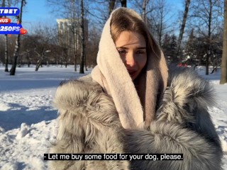 Pick up a stranger while walking my dog. Hot sex in a fur coat