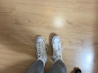 Moaning Latina gives Wild Sockjob