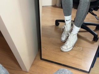 Moaning Latina gives Wild Sockjob