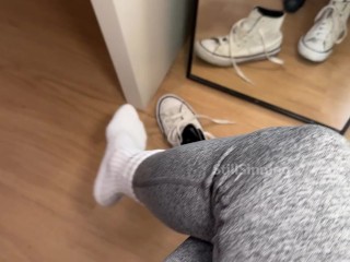 Moaning Latina gives Wild Sockjob