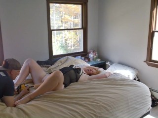 Hot Ginger MILF gets surprise fuck with Dildo on a power tool