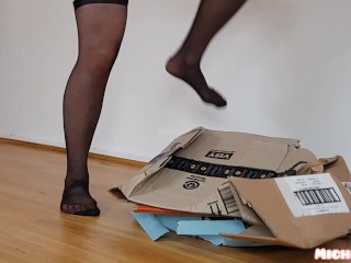 Box stomp in nylon stockings sexy feet soles