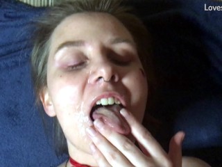 Gagged Handjob, Deep Throat with a Big Dick and Cumshot Beautiful Bitch in the Face - Lovessie Mur