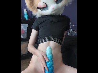 Cute little kitty cat furry teases Bad Dragon Mystic! :3 Fursuit/mursuit stroking and pussy grinding