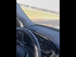 Jerking my big white cowboy cock driving down the road at 60 MPH pt 1