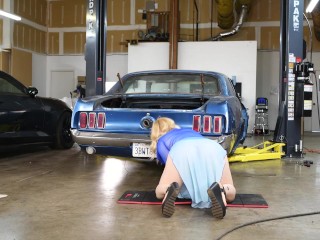 Hot Blonde Latina Checks Car Safety In Transparent Dress!