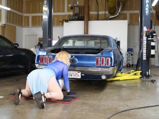 Hot Blonde Latina Checks Car Safety In Transparent Dress!