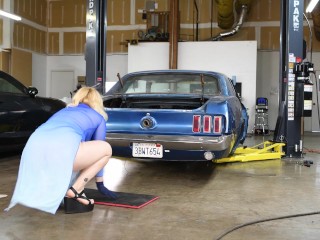 Hot Blonde Latina Checks Car Safety In Transparent Dress!