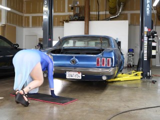 Hot Blonde Latina Checks Car Safety In Transparent Dress!