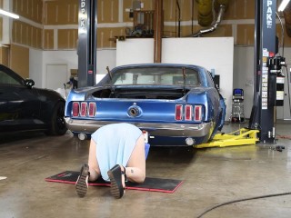 Hot Blonde Latina Checks Car Safety In Transparent Dress!