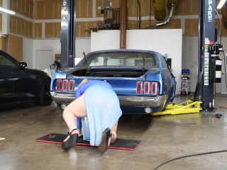 Hot Blonde Latina Checks Car Safety In Transparent Dress!