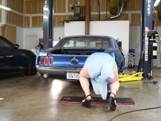 Hot Blonde Latina Checks Car Safety In Transparent Dress!