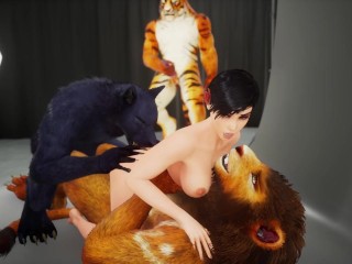 Incredible busty babe gets gangbanged by the beasts of Wild Life to end up cumming on her face