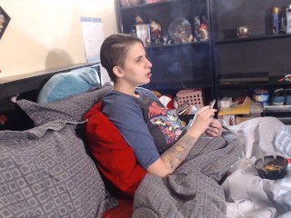 Short Hair Lesbian Smoking in Bed