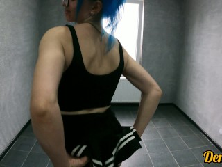 cute blue-haired schoolgirl with glasses loves to have anal sex after school and gets cum on her fac