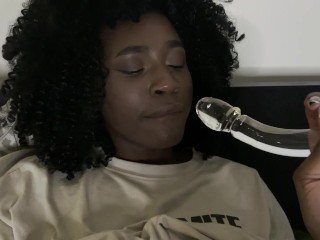 Facetiming with my stepbrother & using my hitatchi until my black pussy squirts and cums